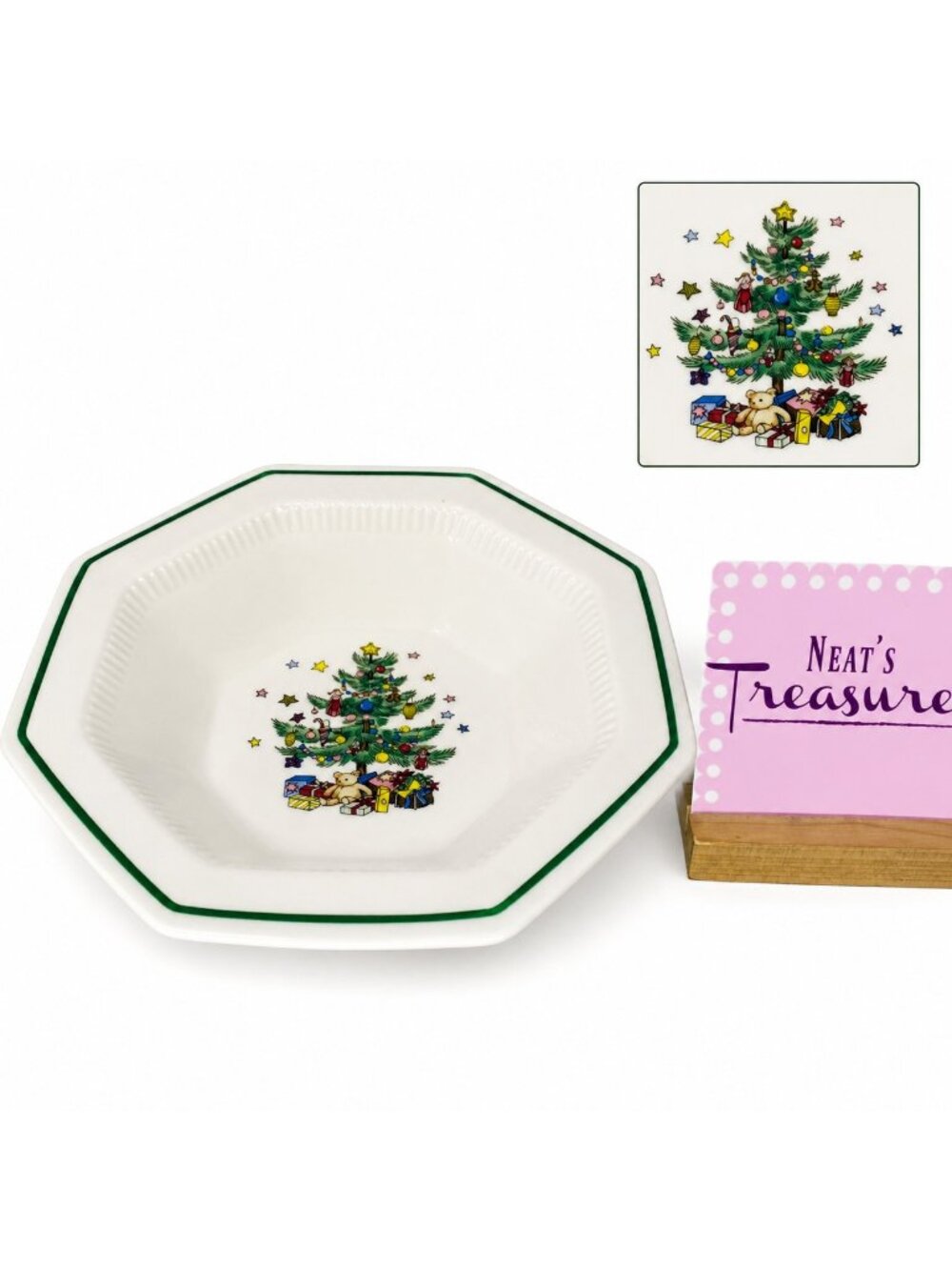 Nikko CHRISTMASTIME Christmas Tree Oven Safe Octagon Ceramic 9" Rim Serving Bowl